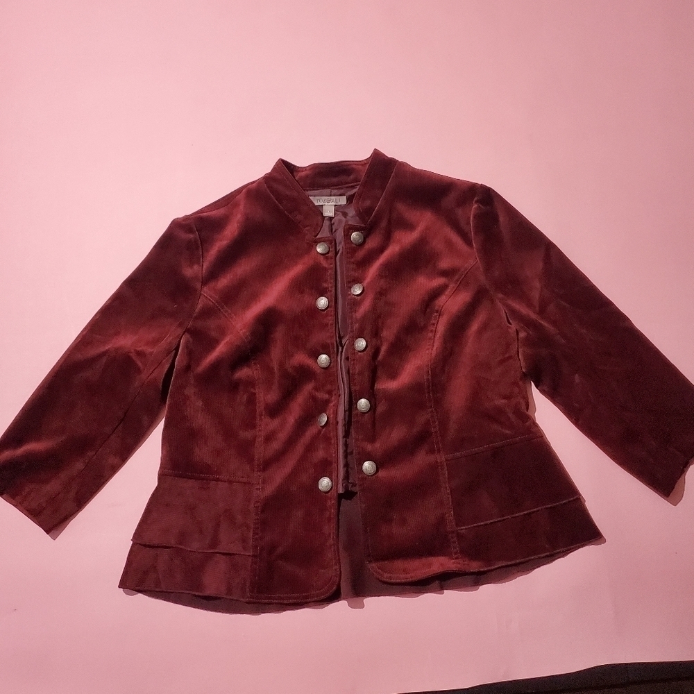 Super Cute Peplum Fall Brown Cordaroy Jacket Roz & Ali - Picture 1 of 8